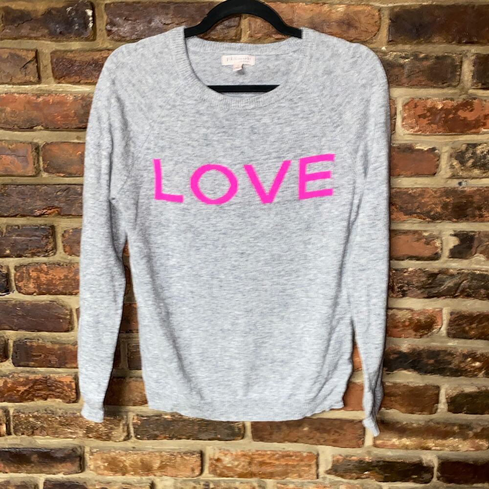 Philosophy Gray Pink LOVE Cashmere Knit Crew Neck Sweater Women's Size Small